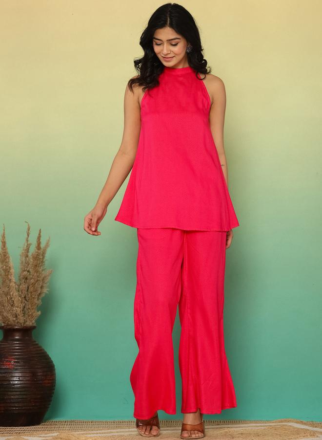 KASYA Fuchsia Pink Sleeveless Halter-Neck Co-Ord Set - Image 5